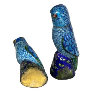 Mid 20th Century Pair of Cloisonné Parrot / Parakeet Small Box For Sale