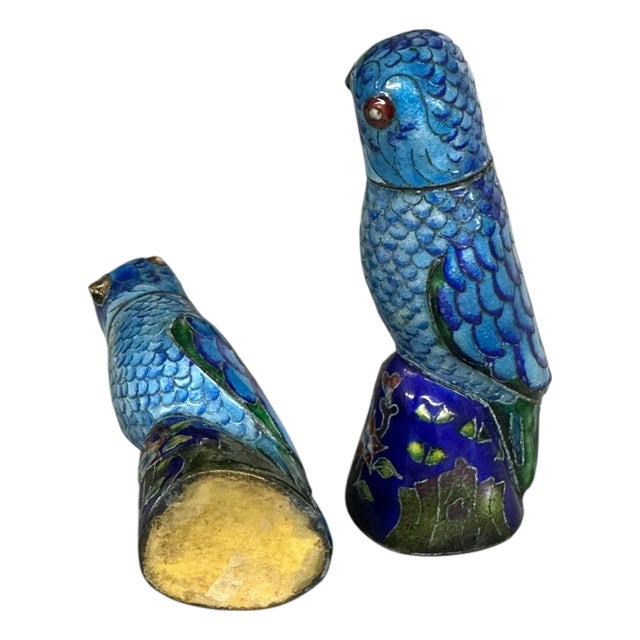 Mid 20th Century Pair of Cloisonné Parrot / Parakeet Small Box For Sale
