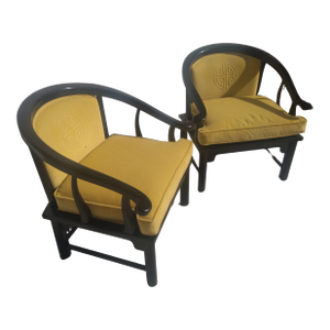 Late 20th Century Pair of Ming Style Century Furniture Chin Hua Horseshoe Lounge Chairs