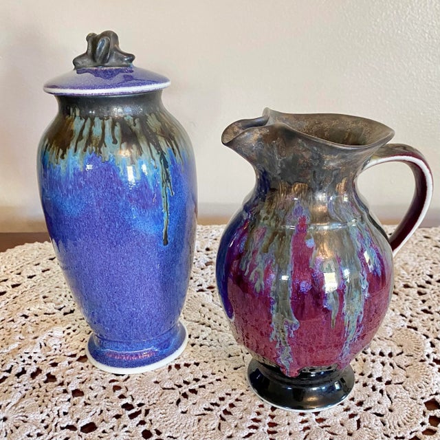 Contemporary Edgecomb Potters Maine Art Pottery Stoneware Vase & Pitcher- A Signed Pair For Sale - Image 10 of 10