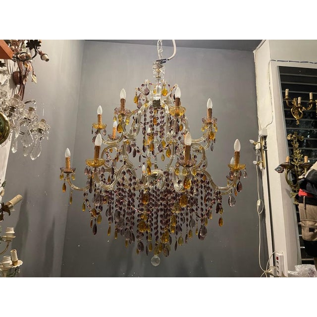 Gold Large Murano Crystal Chandelier, 1960s For Sale - Image 8 of 18