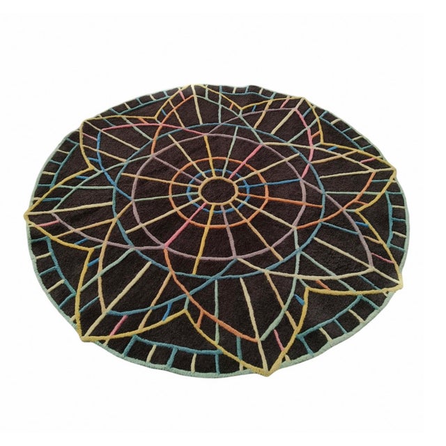 Round Wool Rug with Optical Design, Italy, 1970s For Sale - Image 6 of 6