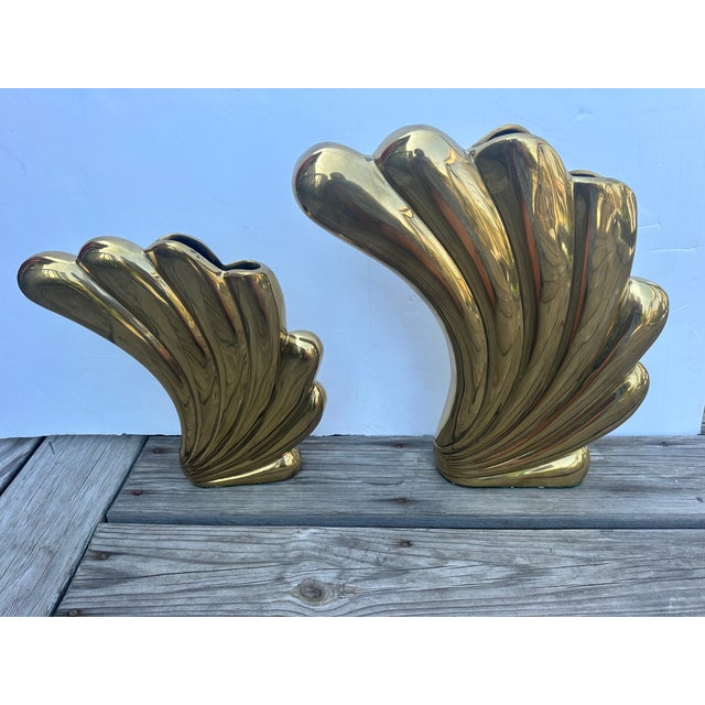 Art Deco 1980s Dolbi Cashier Cast Brass Vases -a Pair For Sale - Image 3 of 12
