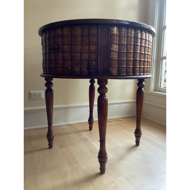 Theodore Alexander Hand-Carved Vintage Wooden Drum Book Table For Sale In Chicago - Image 6 of 14