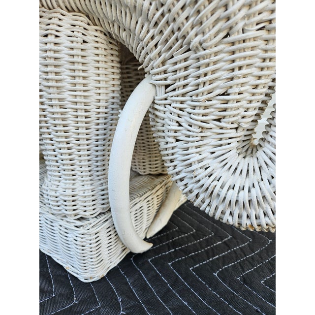 White Wicker Elephant With Tusks Side Table For Sale - Image 13 of 13