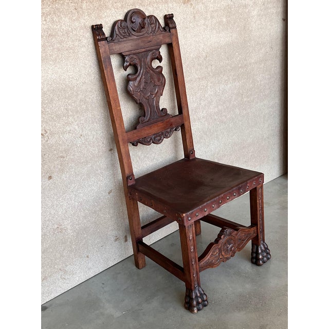 Renaissance 19th Century Set of Four French Carved Walnut Turned Wood Chairs with Claw Feet For Sale - Image 3 of 18