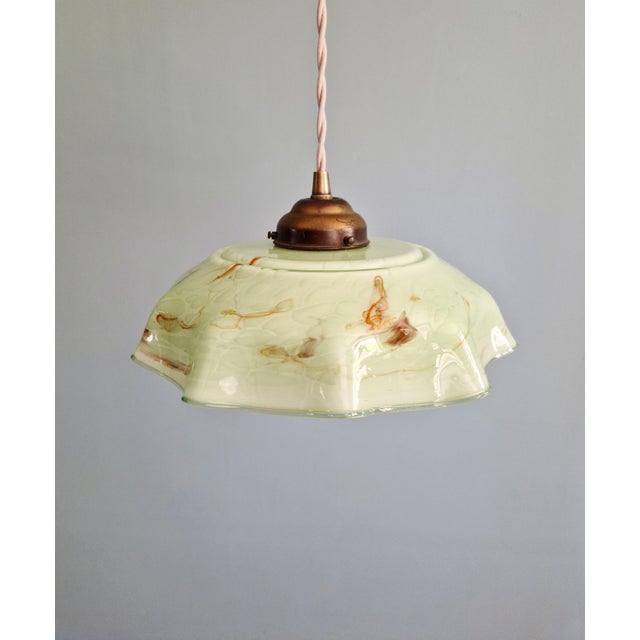 Art Deco Pendant Light in Green Marbled Opaline Glass, 1920s-1930s For Sale - Image 12 of 12