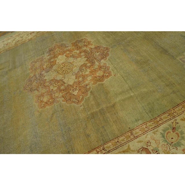 Avocado 1900s Ligth Green Medallion Antique N. Indian Amritsar Carpet 9'2" X 11'8" Knotted Wool Rug For Sale - Image 8 of 12