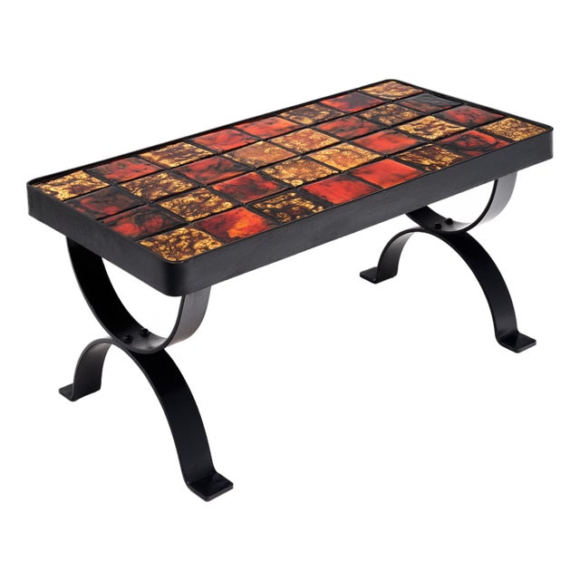 French Vallauris Tiled Coffee Table For Sale