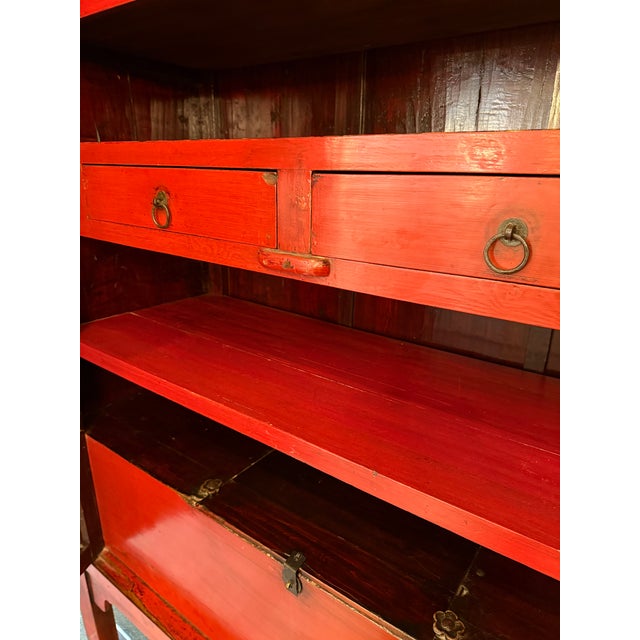 Paint Antique Chinese Red Lacquer XL Cabinet For Sale - Image 7 of 12