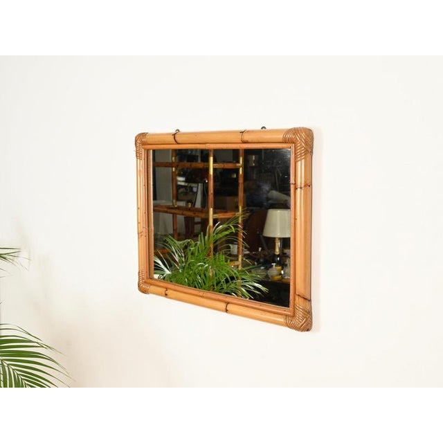 Mid-Century Italian Rectangular Mirror in Bamboo and Rattan, Italy, 1970s For Sale - Image 3 of 11