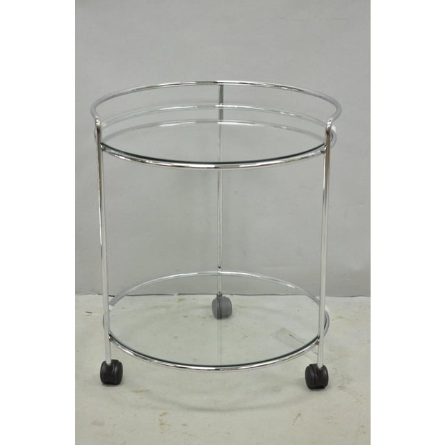 Vintage Mid Century Modern Chrome Round Glass 2 Tier Rolling Bar Cart Side Table For Sale - Image 11 of 11