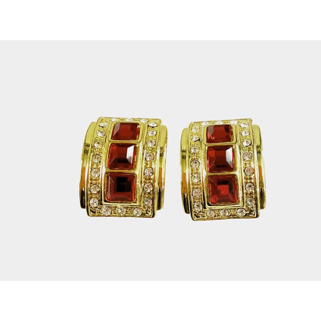 1960s Vintage Cilp -on Goldstone Rhinstone Ruby and Diamond Earrings For Sale - Image 5 of 6