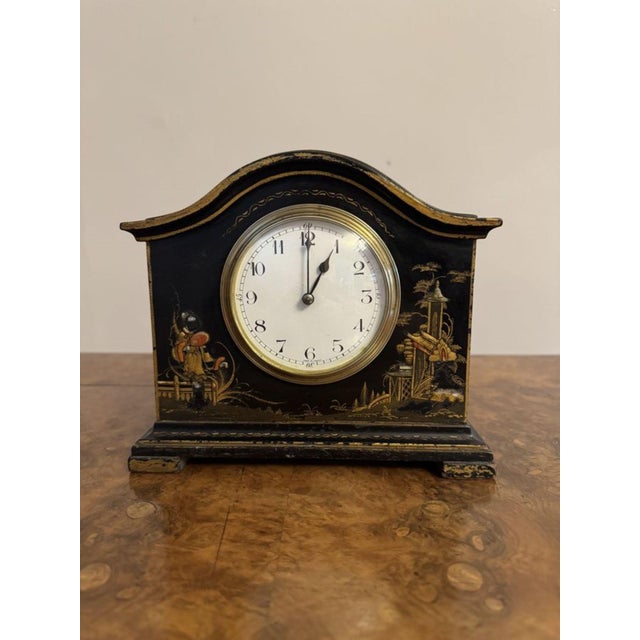 Antique Edwardian Chinoiserie Decorated Mantle Clock, 1900 For Sale - Image 6 of 7