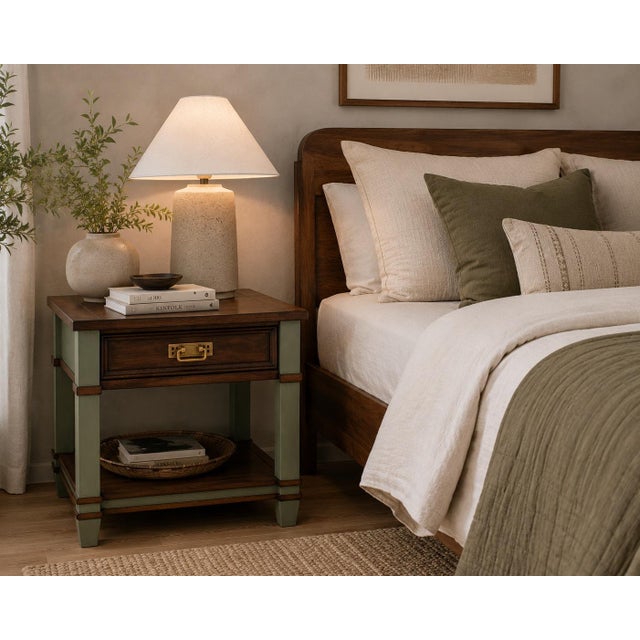 Late 20th Century Old Chapel Sagewood™ Mission End Table Dried Thyme Green, Satin Walnut & Antique Gold For Sale - Image 4 of 4