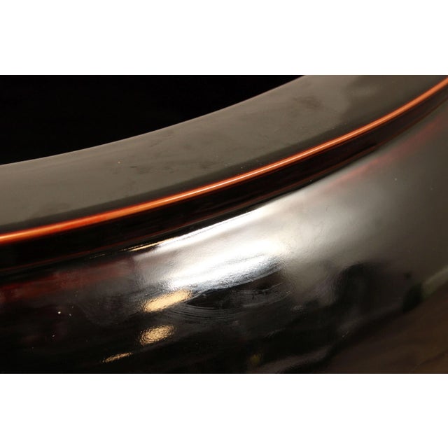 Early 21st Century Asian Style Large Black Ceramic Fish Bowl Planter on Stand For Sale - Image 12 of 12