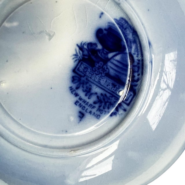 English Petite Flow Blue Transferware Plate, New Wharf Pottery England, 19th Century For Sale - Image 3 of 6