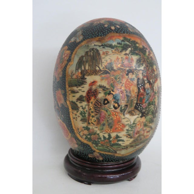Satsuma Style Hand Painted Porcelain Egg 2pc Including Wood Display Stand 5062b For Sale - Image 12 of 13