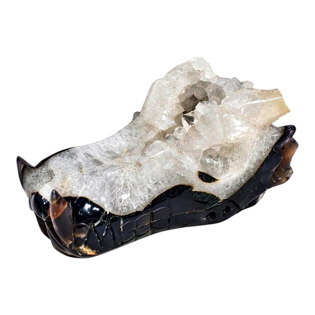 Late 20th Century Rock Crystal Geode Dragon Head Modern Sculpture 8.5 Lb For Sale