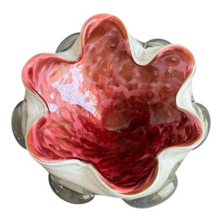 Murano Glass Pink Aventurine Dish Italian Art Glass Metallic Decorative Bowl For Sale