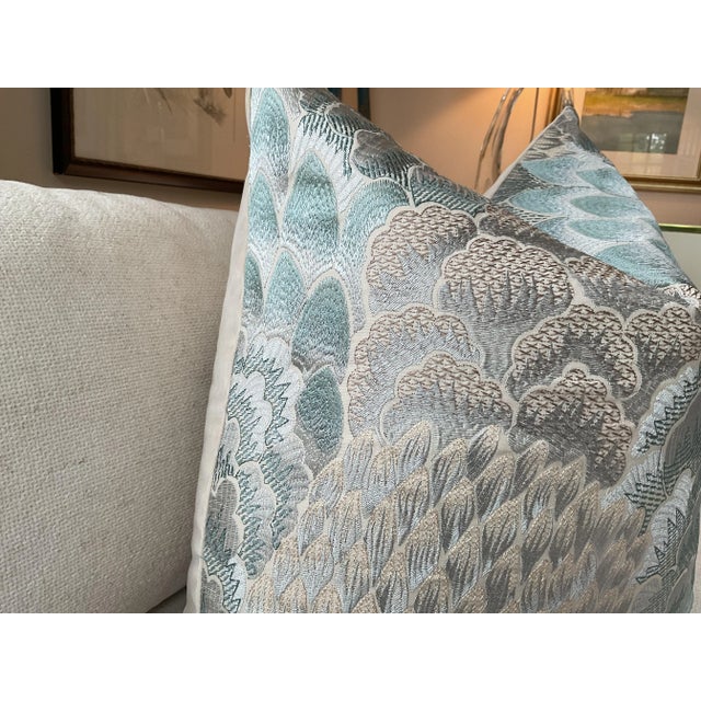 Cowtan and Tout “Coromandel” in Aqua Pillows With Plush Down Inserts- a Pair For Sale - Image 4 of 4