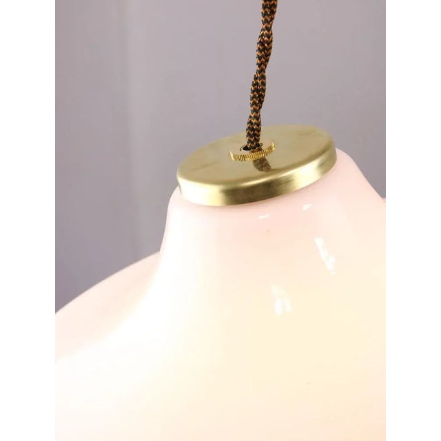 Glass Mid-Century Italian White Glass & Brass Pendant Lamp For Sale - Image 7 of 13