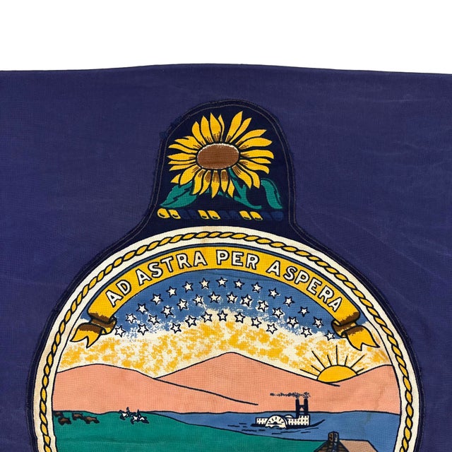 Vintage Cotton State Flag of Kansas With Sewn Lettering For Sale - Image 4 of 5