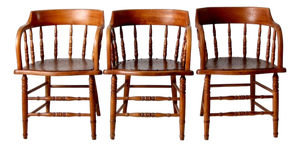 Antique Wood Captain's Chairs Set 3