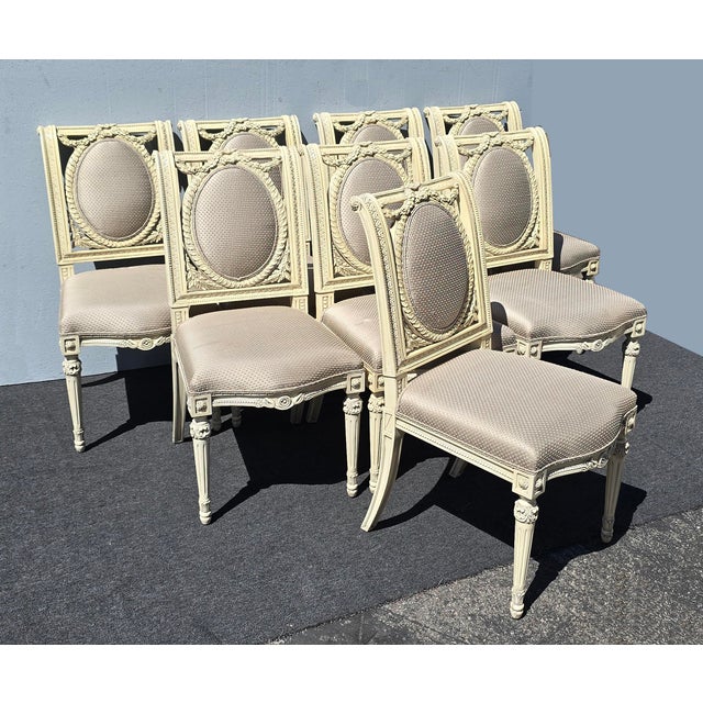 French 8 Vintage French Louis XV Gustavian White Chippendale Carved Chairs or 6 Chairs For Sale - Image 3 of 16