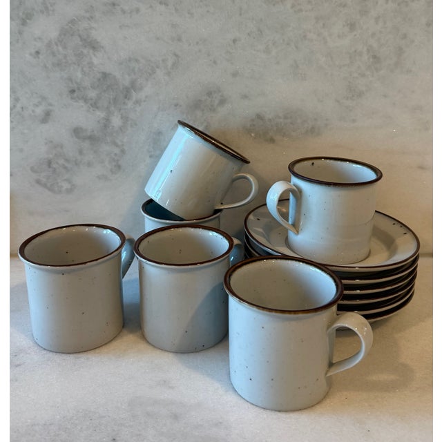Set of 6 (12 pieces total) vintage Dansk 6oz coffee cups and saucers in the Brown Mist pattern designed by Neils...