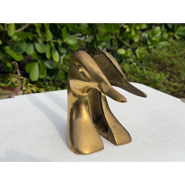 Metal Vintage Brass Abstract Duck Bookends, Pair For Sale - Image 7 of 12