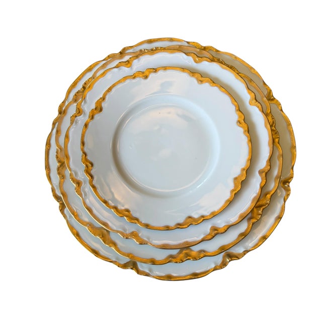1900 - 1909 Antique Haviland Limoges European White & Gold Porcelain Dinnerware Set – Habsburg Austria & Racine Bavaria – - 43 pcs For Sale - Image 5 of 17