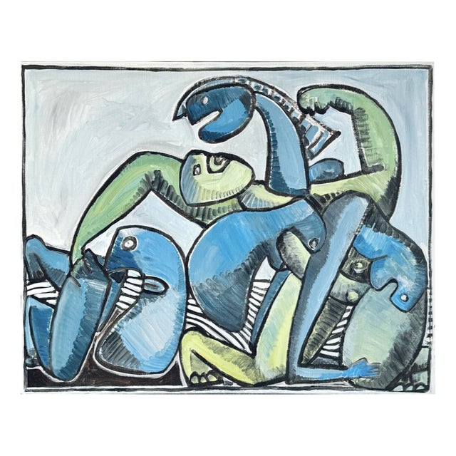 Gundi Falk, Cubist Embrace, Large Acrylic on Canvas, 2000s For Sale