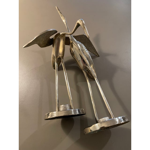 Metal Vintage Brass Crane Figurines-Pair For Sale - Image 7 of 12