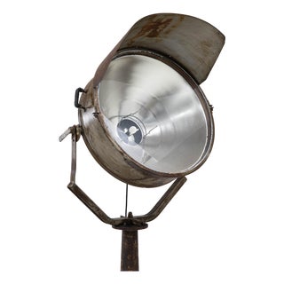 20th Century Czech Republic Aged Brass and Bronze Oversized Studio Spotlight Lamp On A Tripod Stand For Sale