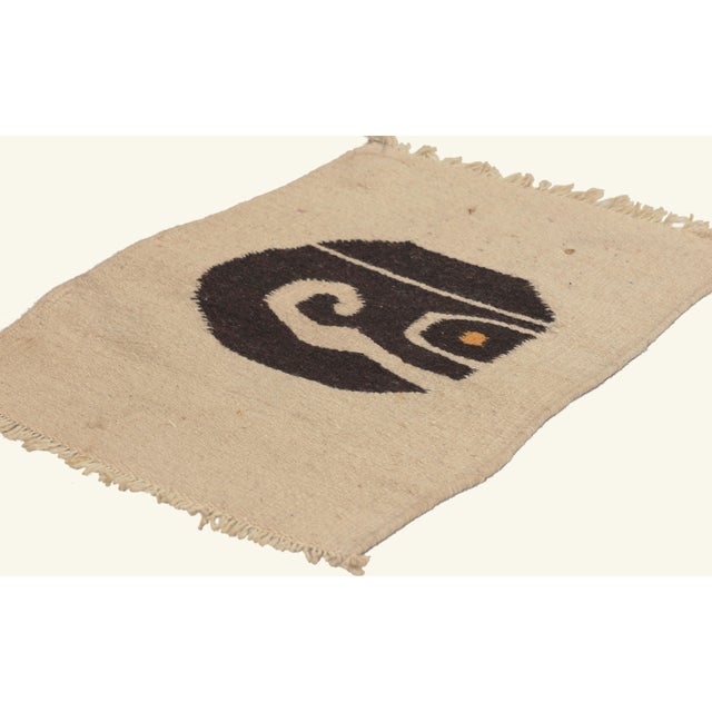 79802 Vintage Mexican Zapotec Rug, 01'02 x 01'06. The Ancestral Visage: A Vintage Mexican Zapotec Masterpiece of Sacred...