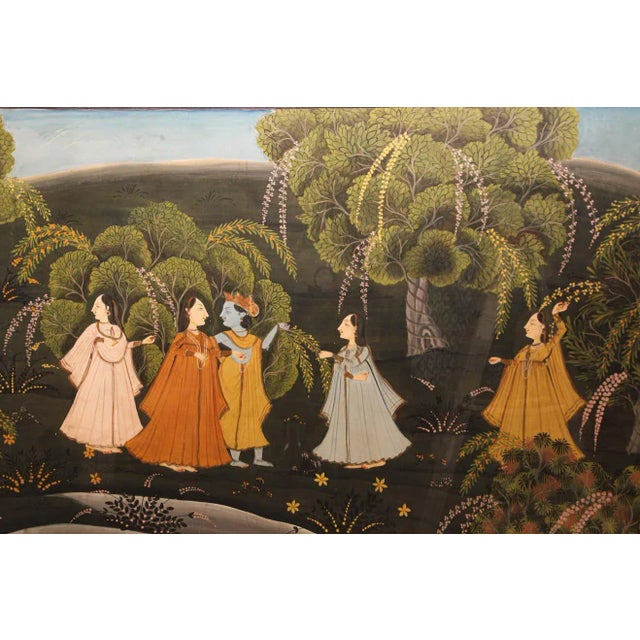 Folk Art Painting of Radha and Krishna with Female Gopis For Sale - Image 3 of 13