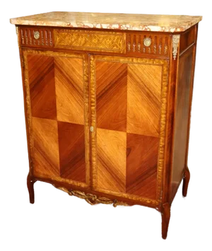 French Louis XV Style Marble Top Inlaid High Dresser High Chest Circa 1920's