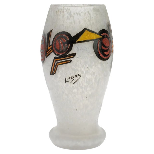 French Art Deco Cubist Vase in Frosted Glass from Legras For Sale