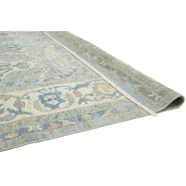 Textile Light Blue Contemporary Sultanabad Wool Rug With Floral Pattern by Apadana For Sale - Image 7 of 11