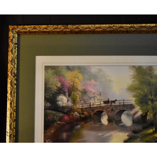 Vtg. Thomas Kinkade Hometown Bridge Framed Matted Art Lithograph Print For Sale - Image 14 of 17