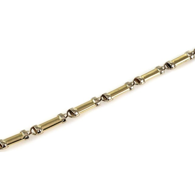 Contemporary Mid 20th Century Long Tube 14k Two Tone Gold Link Bracelet For Sale - Image 3 of 5
