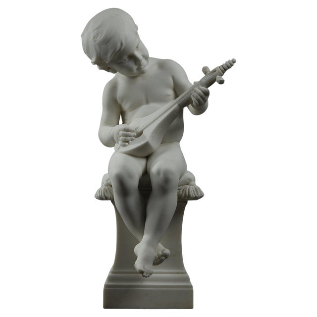 Louis Ernest Barrias, Little Musician, 1880, Carrara Marble For Sale