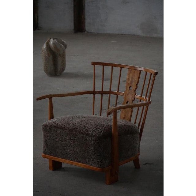 Wood Lounge Chair in Elm and Lambswool from Fritz Hansen, 1940s For Sale - Image 7 of 18