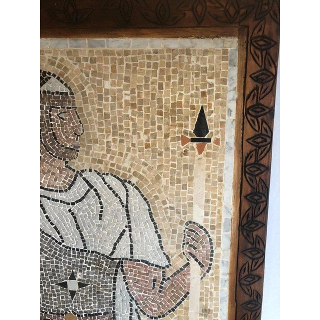 1950s Italian Mosaic Tile Wall Plaque or Table Top of a Centurion in Wood Carved Frame For Sale - Image 5 of 8