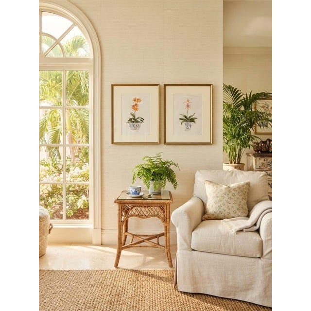 Pair of Vintage Framed Chinoiserie Orchid Botanical Prints – Orange & Pink Floral Art For Sale - Image 11 of 12