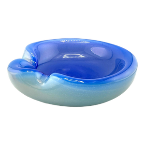 Vintage Italian Murano Opaline Blue & White Cased Pinch Glass Ashtray Catchall