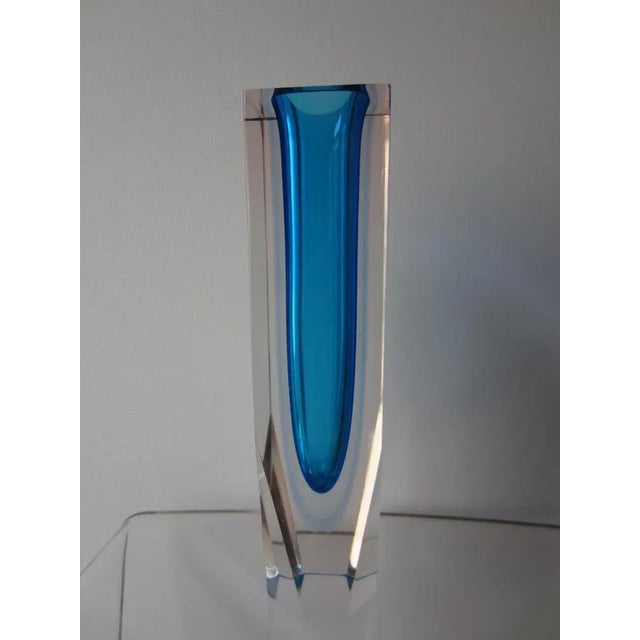 Blue Large Uranium Murano Glass Block Vase For Sale - Image 8 of 8