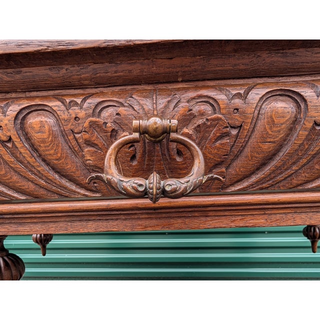 Antique 19th Century French Renaissance Revival Carved Oak Dolphin Sea Serpent Library Desk For Sale - Image 11 of 12