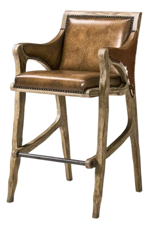 Rustic Western Leather & Hide Bar Stool